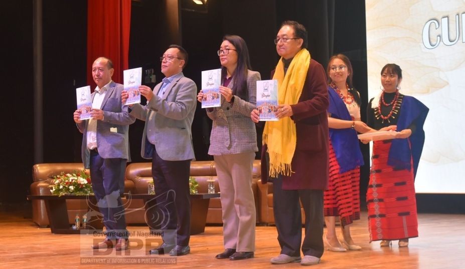 Nagaland Health Minister S Pangnyu Phom with other senior government officials releasing a booklet on the NHP in Kohima on November 23. (DIPR Photo)